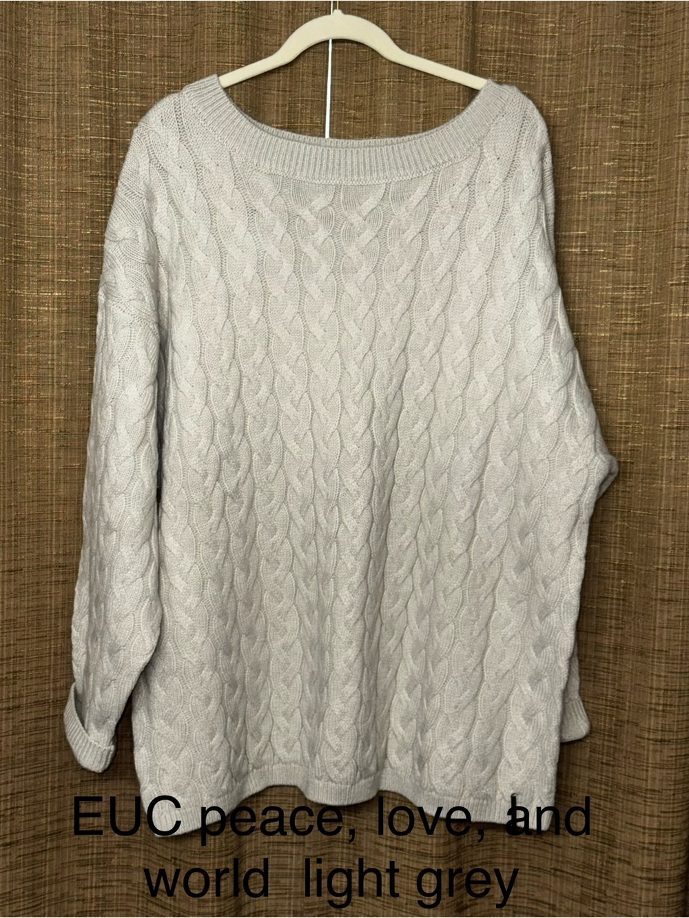 Peace Love World Light Gray Cable Knit Sweater